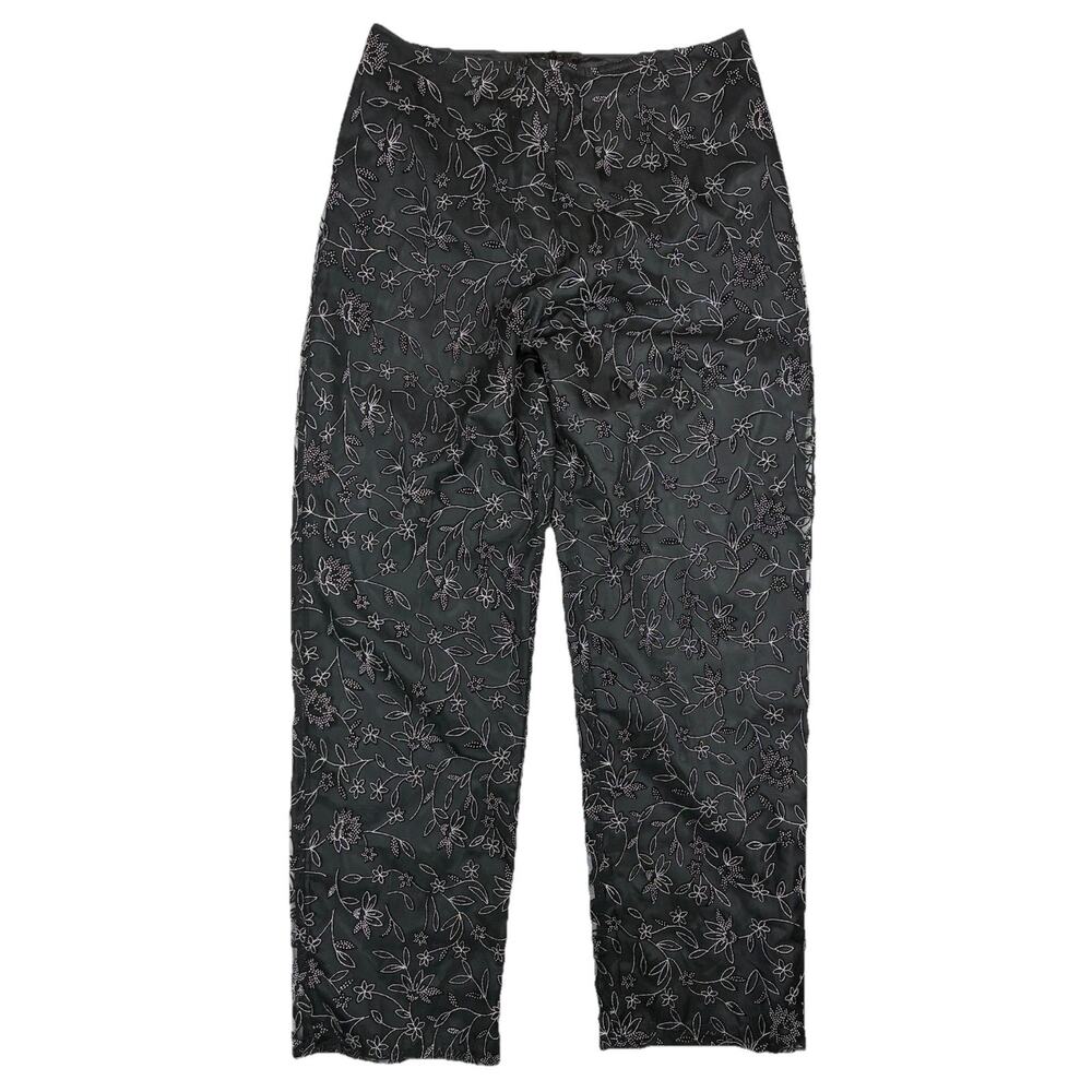 Vintage Y2K Ronni Nicole Floral Glitter Mesh Satin Pants Cocktail Etherial M - Picture 2 of 7